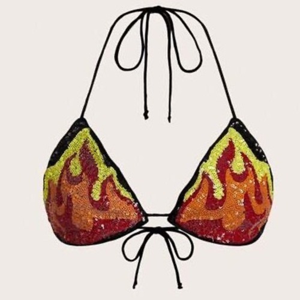 Fire sequin bikini style bra top small